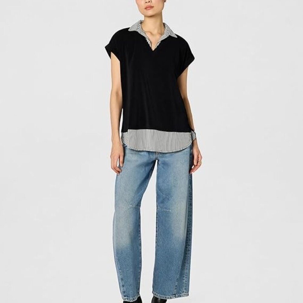 Adrianna Papell Womens Solid Knit Twofer with Printed Woven Combo Pull on size M - Picture 9 of 10